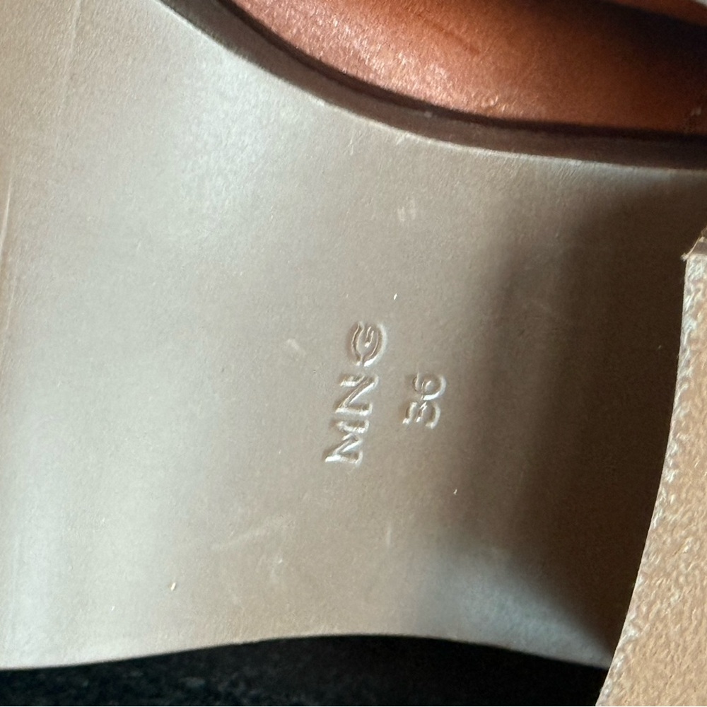 $219 New Mango MNG Cognac Leather Ankle Boots with Block Heel Euro 36 US 6 - Picture 9 of 11